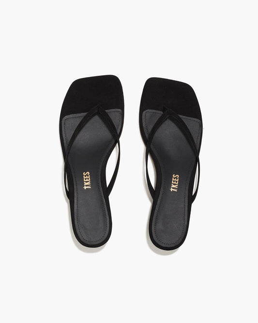 Square Toe Julia Suede Flip Flops in Sable - TKEES